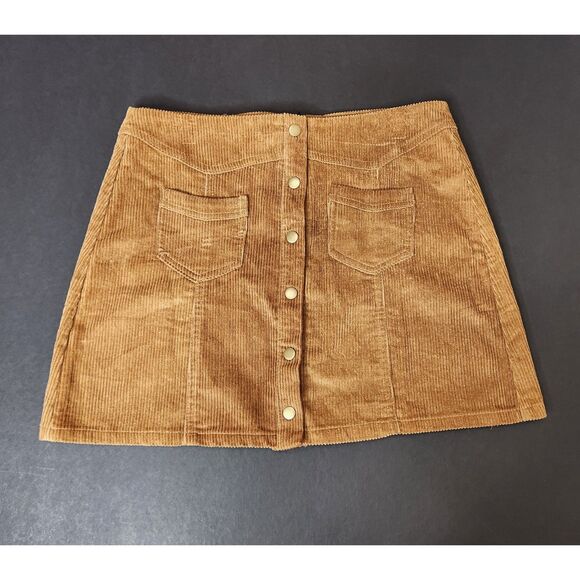 Corduroy Mini Skirt Sz. L She + Sky Tan Snap Front Preppy Western Sz. L - Picture 1 of 8